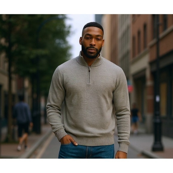 Club Room Other - Club Room Mock Neck Long Sleeve Light Gray Quarter Zip Sweater Pullover Men's XL